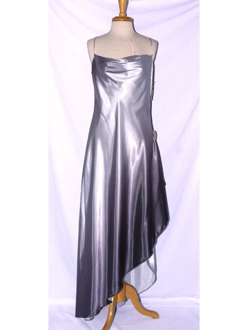 Juno #779 Ombre Satin Asymmetrical Formal Gown-Size XL-SILVER OMBRE-NWT
